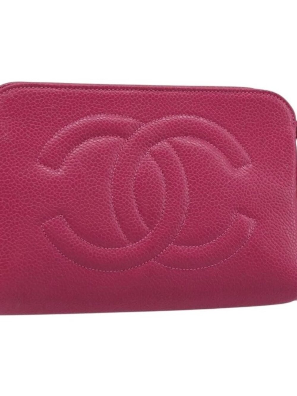 CHANEL COCO Mark Pouch Grained Calf Skin Pink Gold CC Auth bs33812